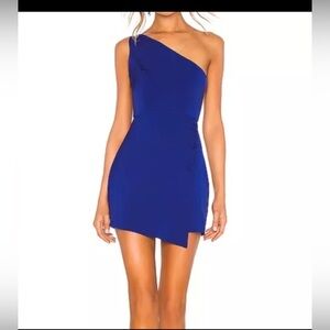 NBD Revolve Tere Mini Dress Size XSBright Cobalt One Shoulder Event Satin